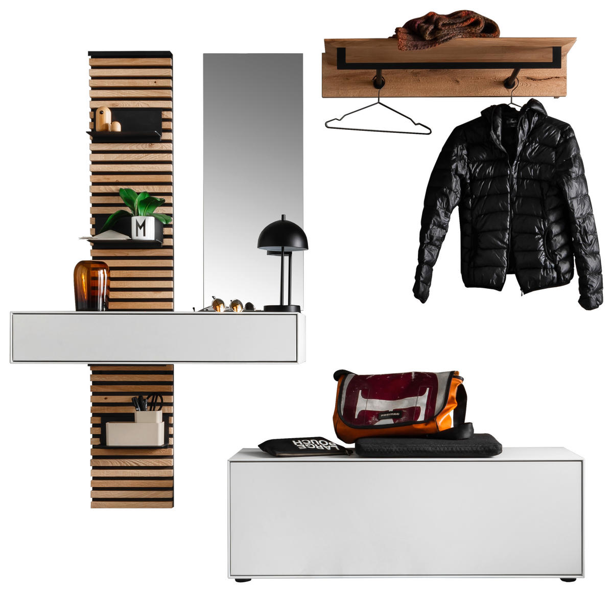 GARDEROBE 4-teilig  in 196/196/41 cm  - Eichefarben/Weiß, Design, Glas/Holz (196/196/41cm) - Schöner Wohnen