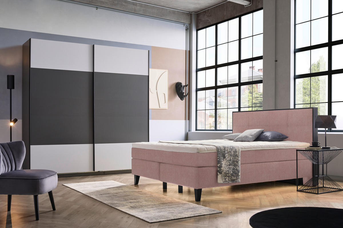 BOXSPRINGBETT 200/200 cm  in Rosa  - Schwarz/Rosa, Design, Holz/Textil (200/200cm) - Hom`in