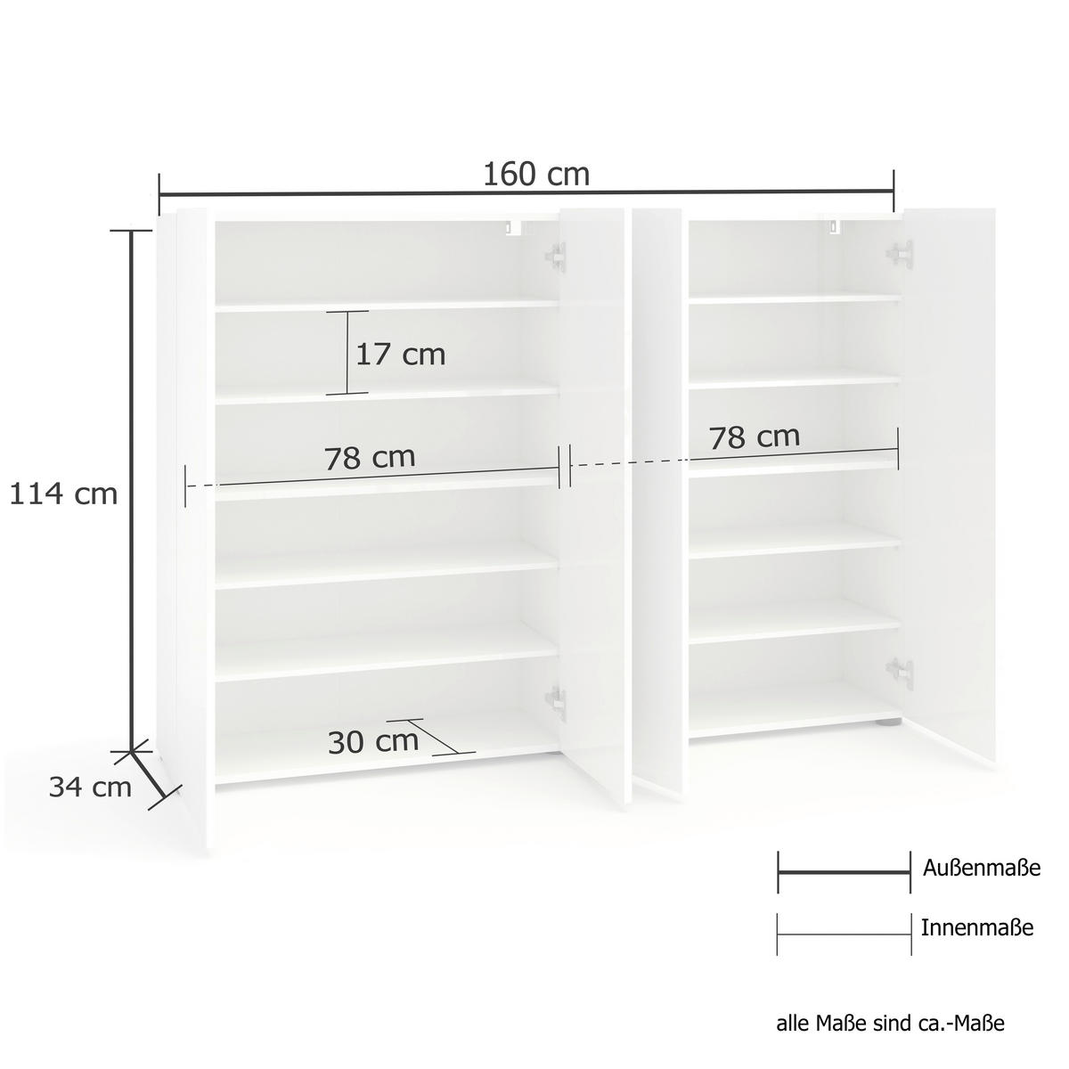 SCHUHSCHRANK Anthrazit  - Anthrazit/Schwarz, Design, Holzwerkstoff/Kunststoff (160/115/34cm) - Xora