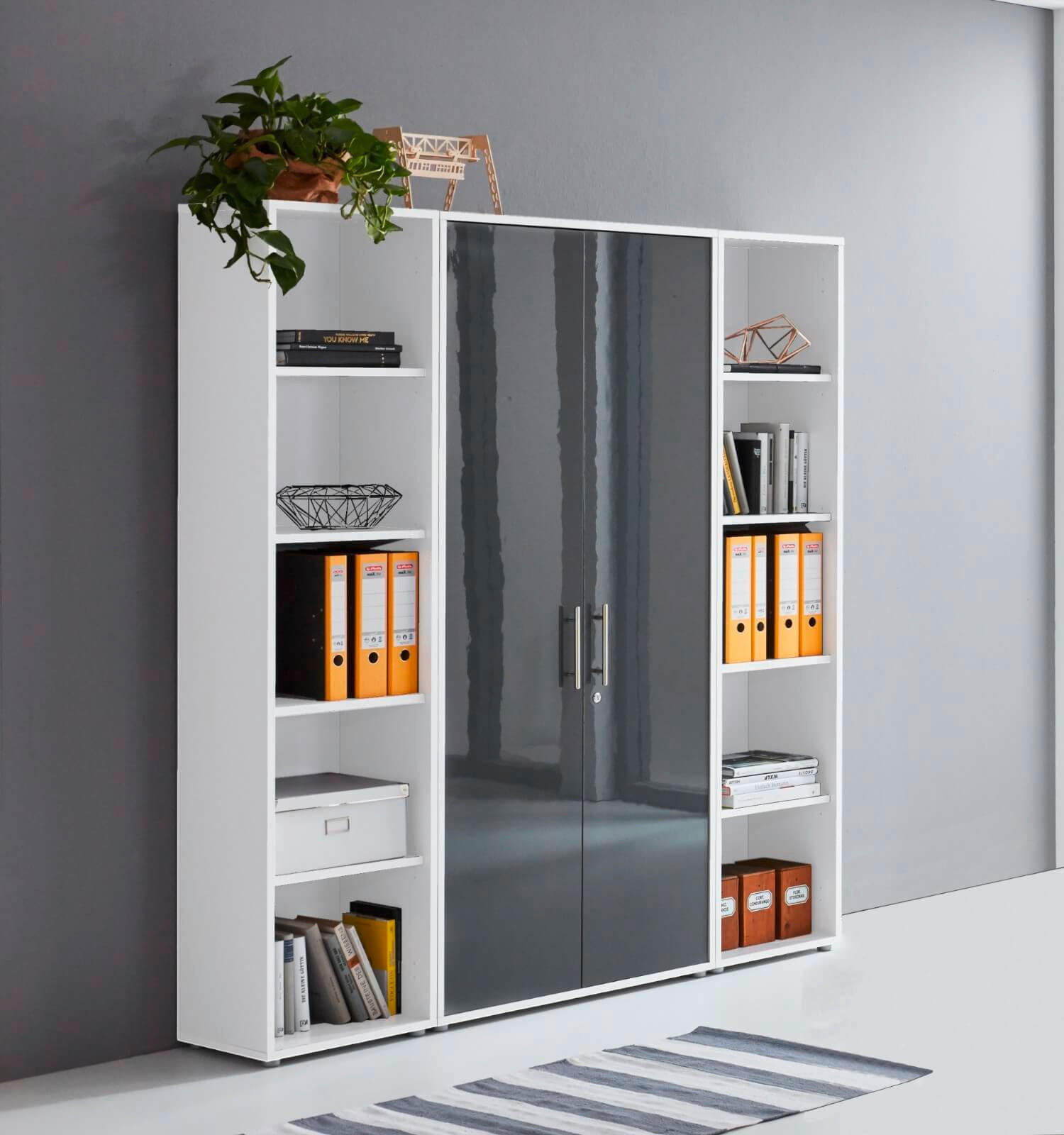 AKTENSCHRANK Weiß, Anthrazit Hochglanz  - Anthrazit Hochglanz/Weiß, MODERN, Holzwerkstoff (173/186/33cm) - MID.YOU