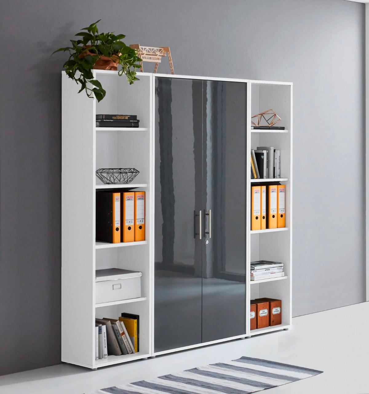 AKTENSCHRANK Weiß, Anthrazit Hochglanz  - Anthrazit Hochglanz/Weiß, MODERN, Holzwerkstoff (173/186/33cm) - MID.YOU