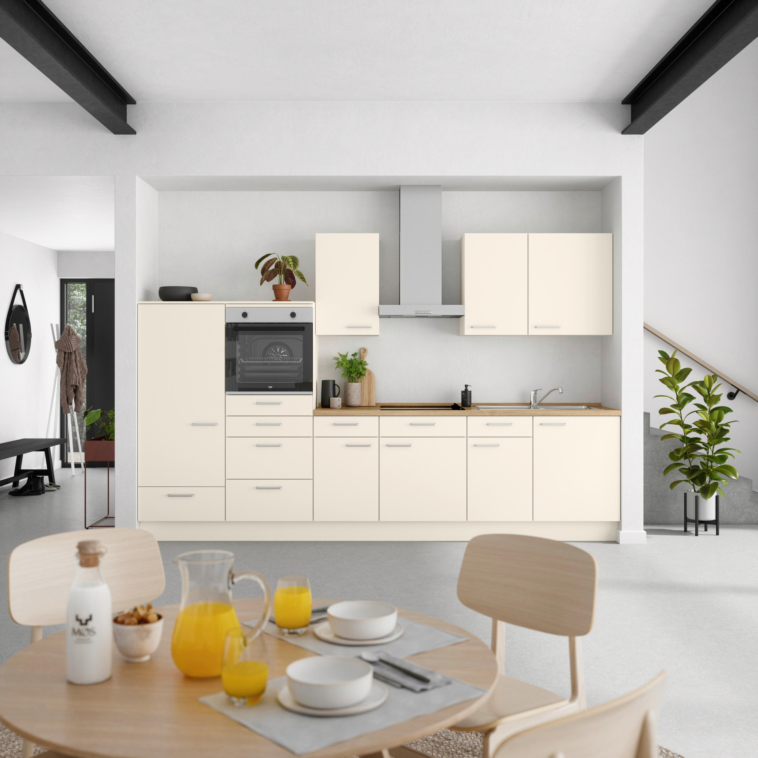 KÜCHENBLOCK Touch 330 cm  in Eichefarben, Magnolie  - Edelstahlfarben/Eichefarben, MODERN, Holzwerkstoff/Metall (330cm) - Nobilia