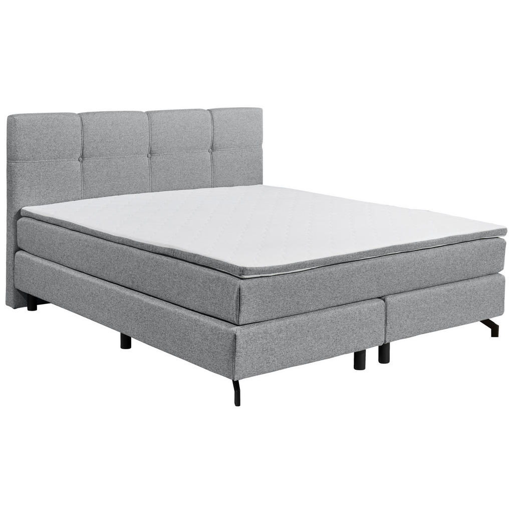 Thumbnail - Mid.you Boxspringbett, Grau, Textil, H2, Höhe ca. 18 cm, 180x200 cm, gepolstertes Kopfteil, Federkernmatratze, Topper du...