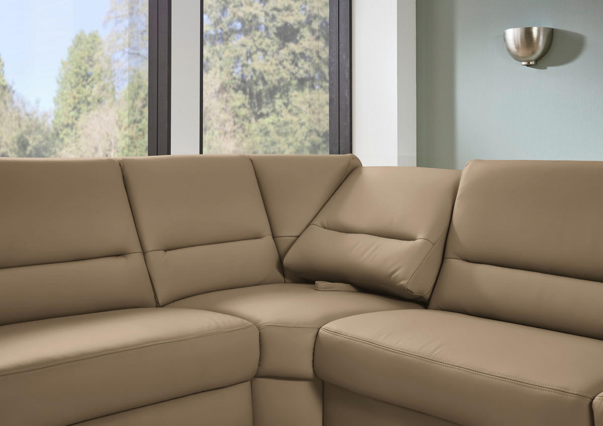 ECKSOFA  in Echtleder Cappuccino  249/290 cm  - Schwarz/Cappuccino, KONVENTIONELL, Leder/Metall (249/290cm) - Beldomo Premium