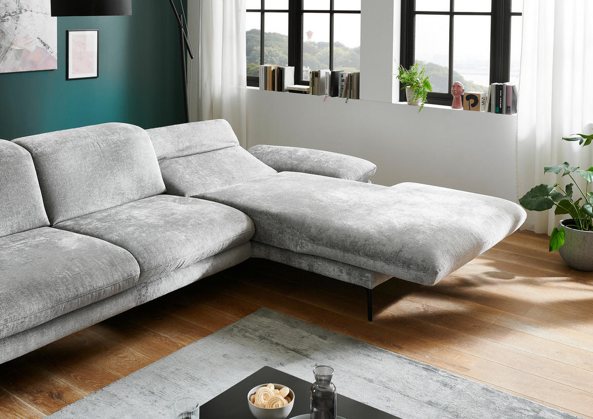 ECKSOFA in Chenille Grau  - Schwarz/Grau, Design, Textil/Metall (188/319cm) - Beldomo System