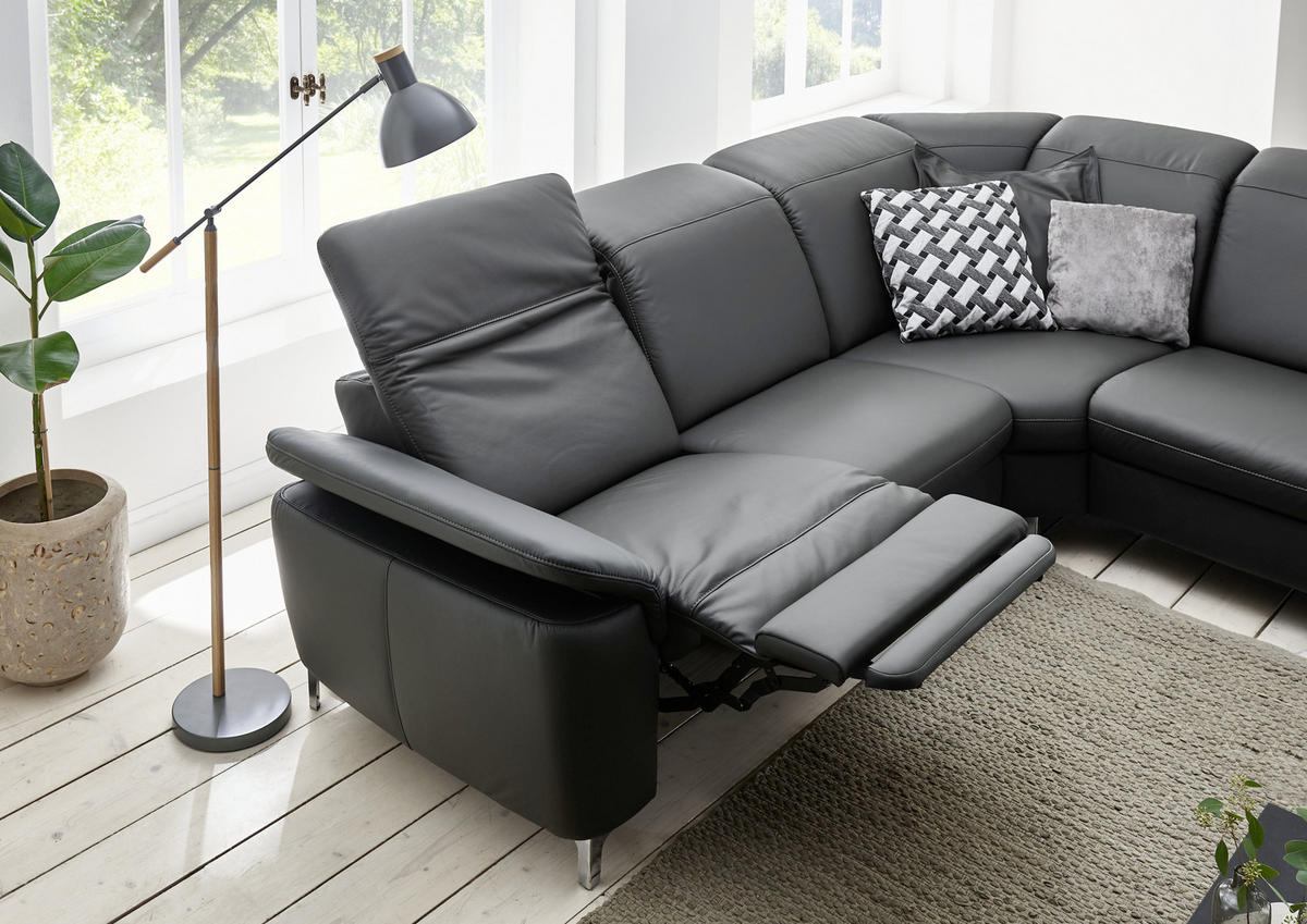 ECKSOFA Anthrazit Echtleder  - Chromfarben/Anthrazit, KONVENTIONELL, Leder/Metall (292/242cm) - Cantus