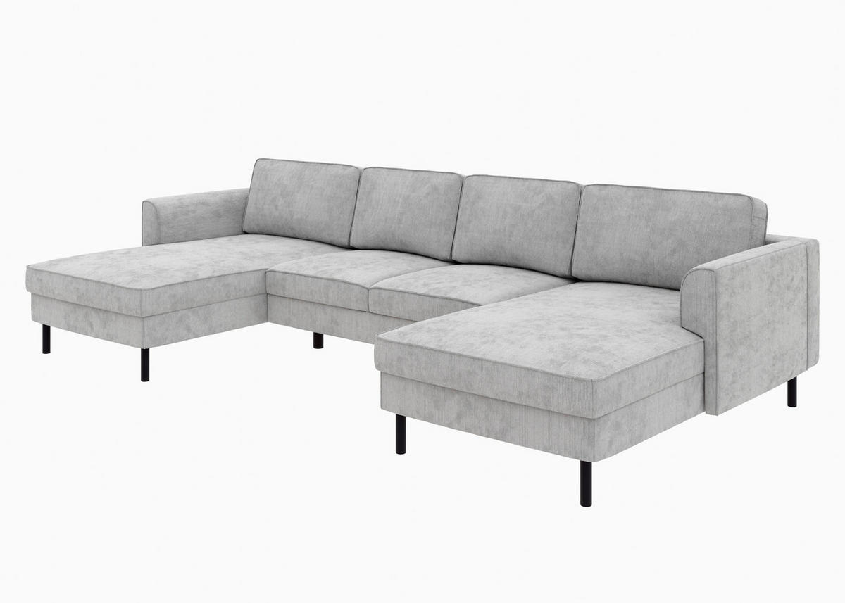 WOHNLANDSCHAFT Grau Cord  - Schwarz/Grau, MODERN, Textil/Metall (161/306/161cm) - Trendmanufaktur