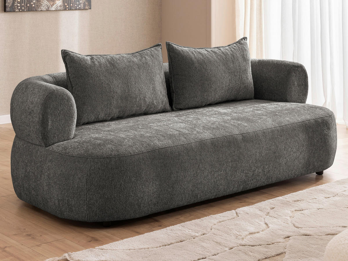 3-SITZER-SOFA Chenille Anthrazit  - Anthrazit/Schwarz, Design, Kunststoff/Textil (200/76/96cm) - Livetastic