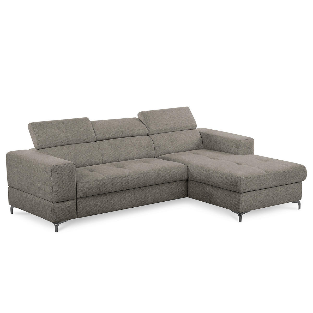 ECKSOFA TORINO Graphitfarben Chenille Bettkasten, Kopfteilverstellung  - Schwarzchrom/Graphitfarben, Design, Textil/Metall (247/173cm) - Livetastic