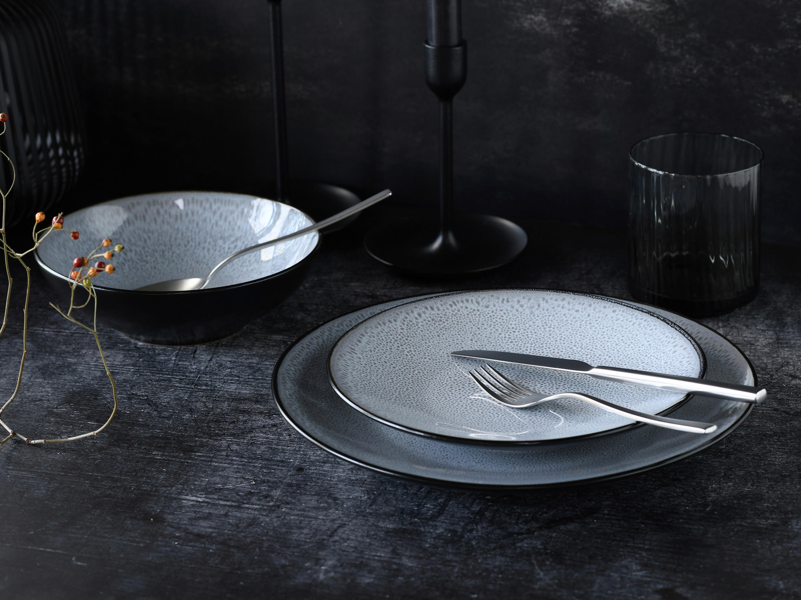 SERVIS Malmö 18 delar  - gråvit/svart, Basics, keramik - Creatable