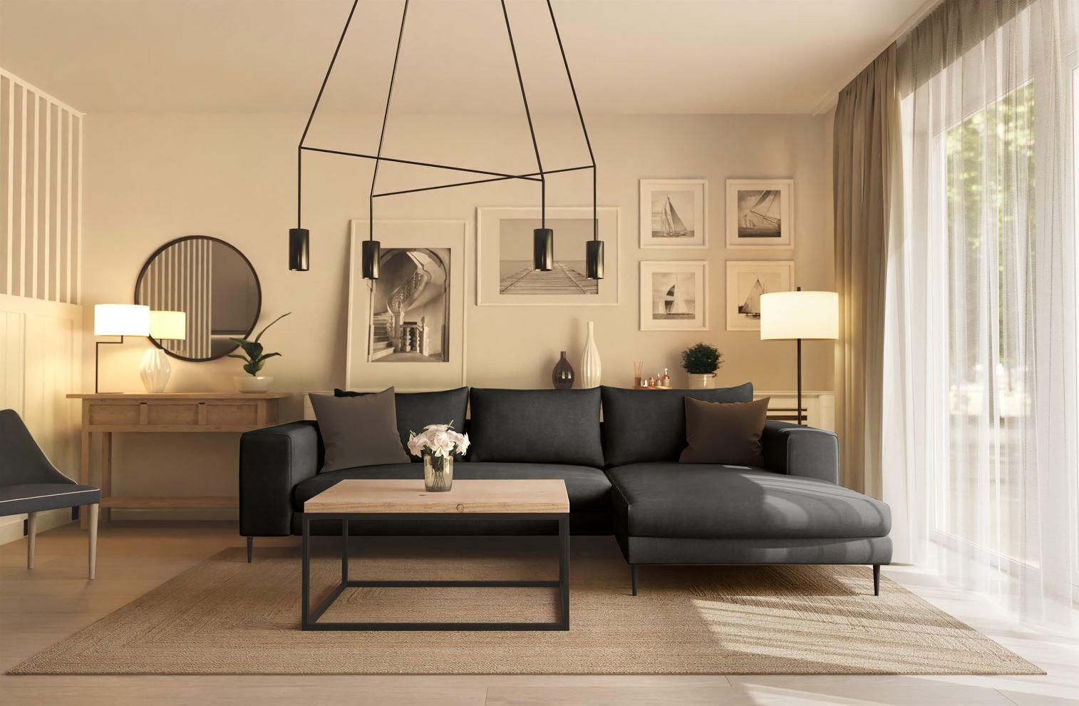 ECKSCHLAFSOFA in Struktur Graphitfarben  - Schwarz/Graphitfarben, Modern, Textil/Metall (315/170cm) - Trendmanufaktur