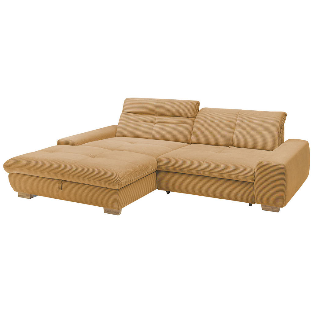 Thumbnail - SetOne by Musterring Ecksofa, Honig, Textil, Eiche, massiv, 2-Sitzer, Ottomane links, L-Form, 276x198 cm, Bettkasten erh...