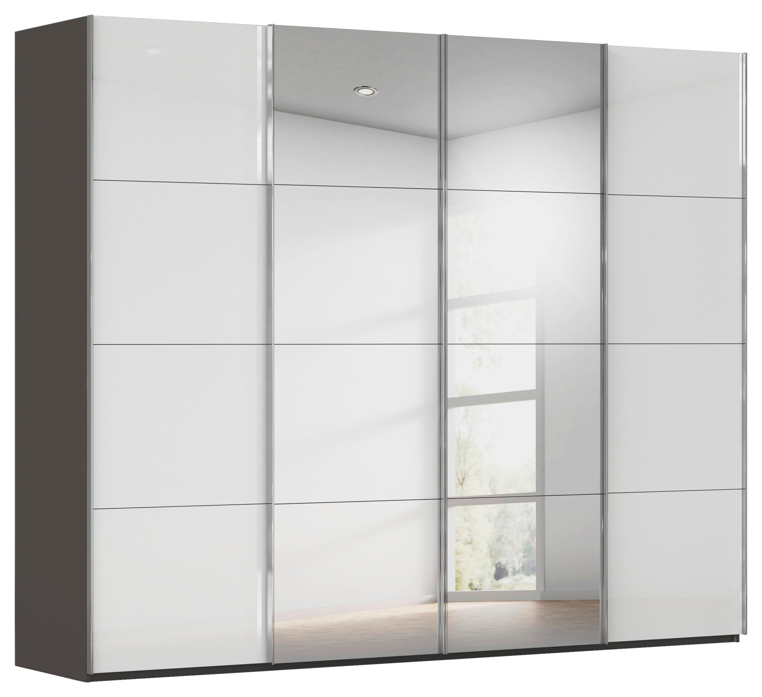 SCHWEBETÜRENSCHRANK 271/235/68 cm 4-türig Graphitfarben, Weiß  - Chromfarben/Graphitfarben, Design, Glas/Holzwerkstoff (271/235/68cm) - Novel