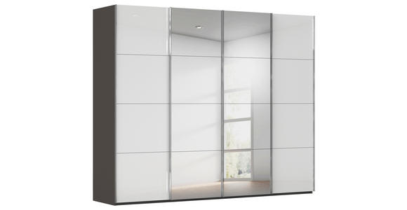 SCHWEBETÜRENSCHRANK 271/235/68 cm 4-türig Graphitfarben, Weiß  - Chromfarben/Graphitfarben, Design, Glas/Holzwerkstoff (271/235/68cm) - Novel