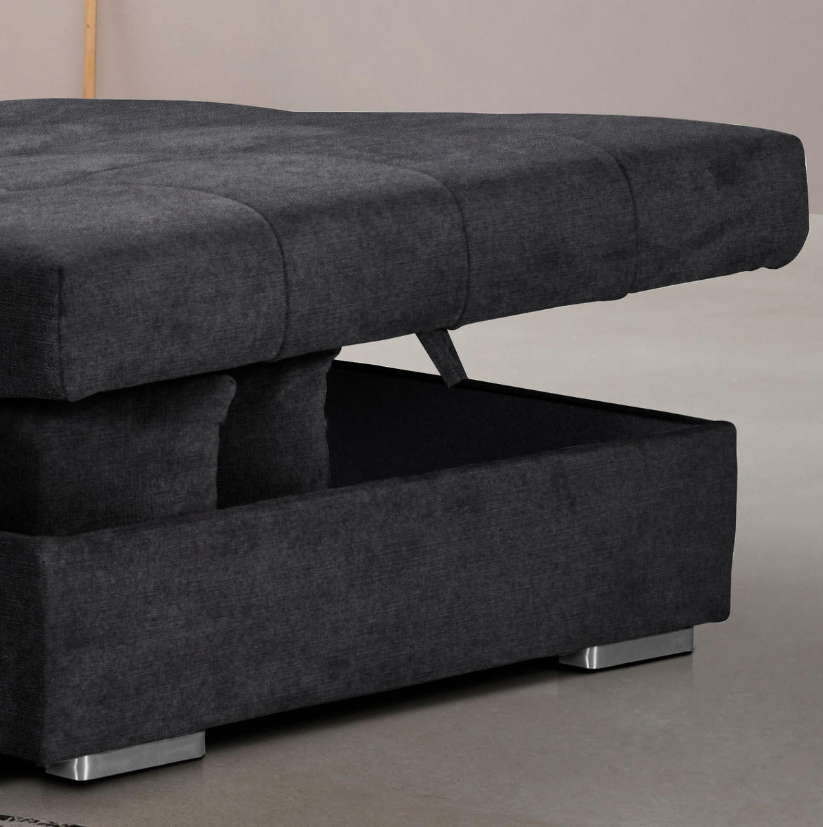 ECKSOFA in Mikrofaser Schwarz  293/164 cm  - Silberfarben/Schwarz, MODERN, Holz/Textil (293/164cm) - MID.YOU