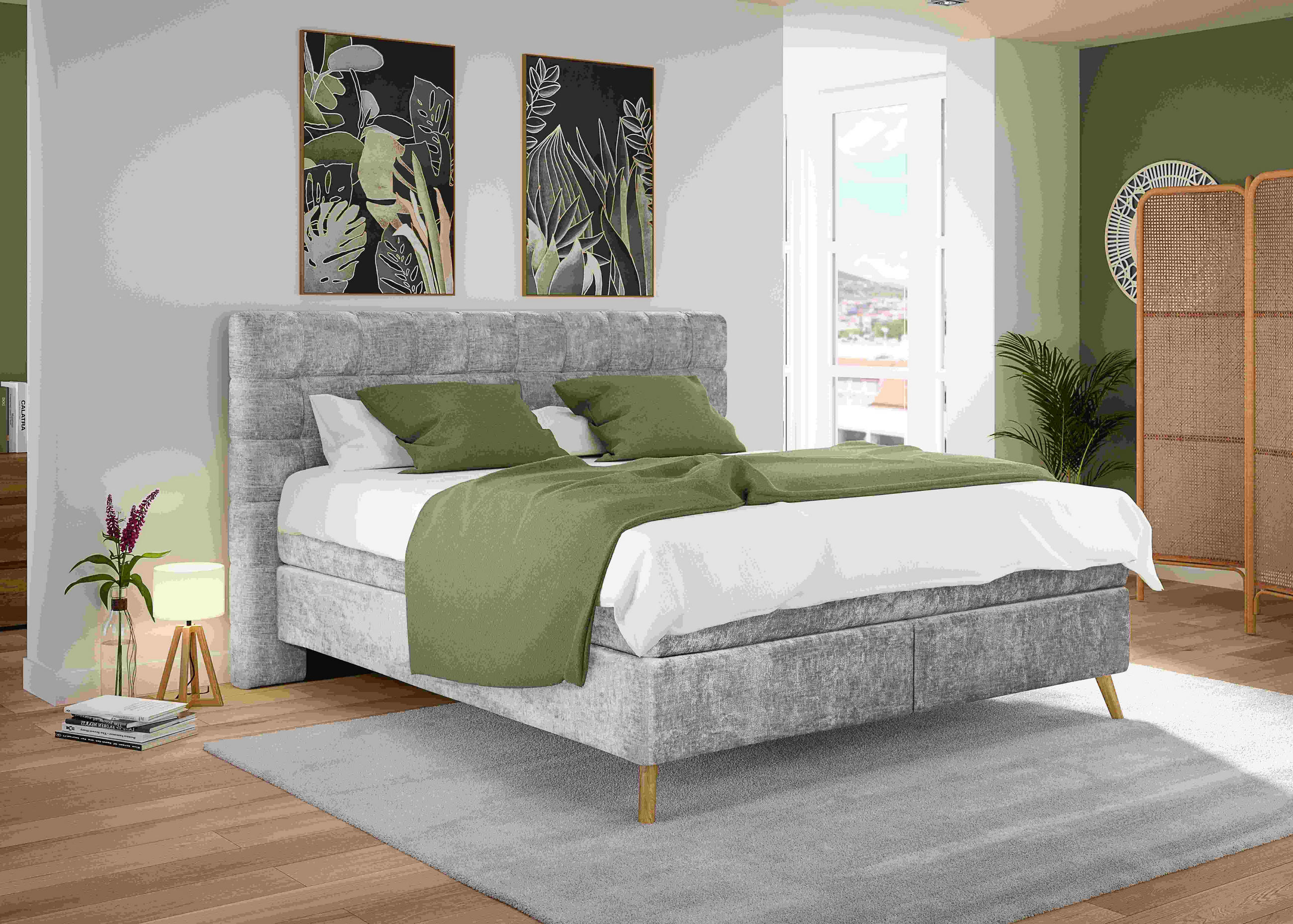BOXSPRINGBETT 180/200 cm  in Grau  - Eichefarben/Grau, Design, Holz/Textil (180/200cm) - Esposa