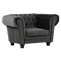 CHESTERFIELD-SESSEL in Flachgewebe Dunkelgrau  - Dunkelgrau/Dunkelbraun, Lifestyle, Textil (130/79/93cm) - Ambia Home