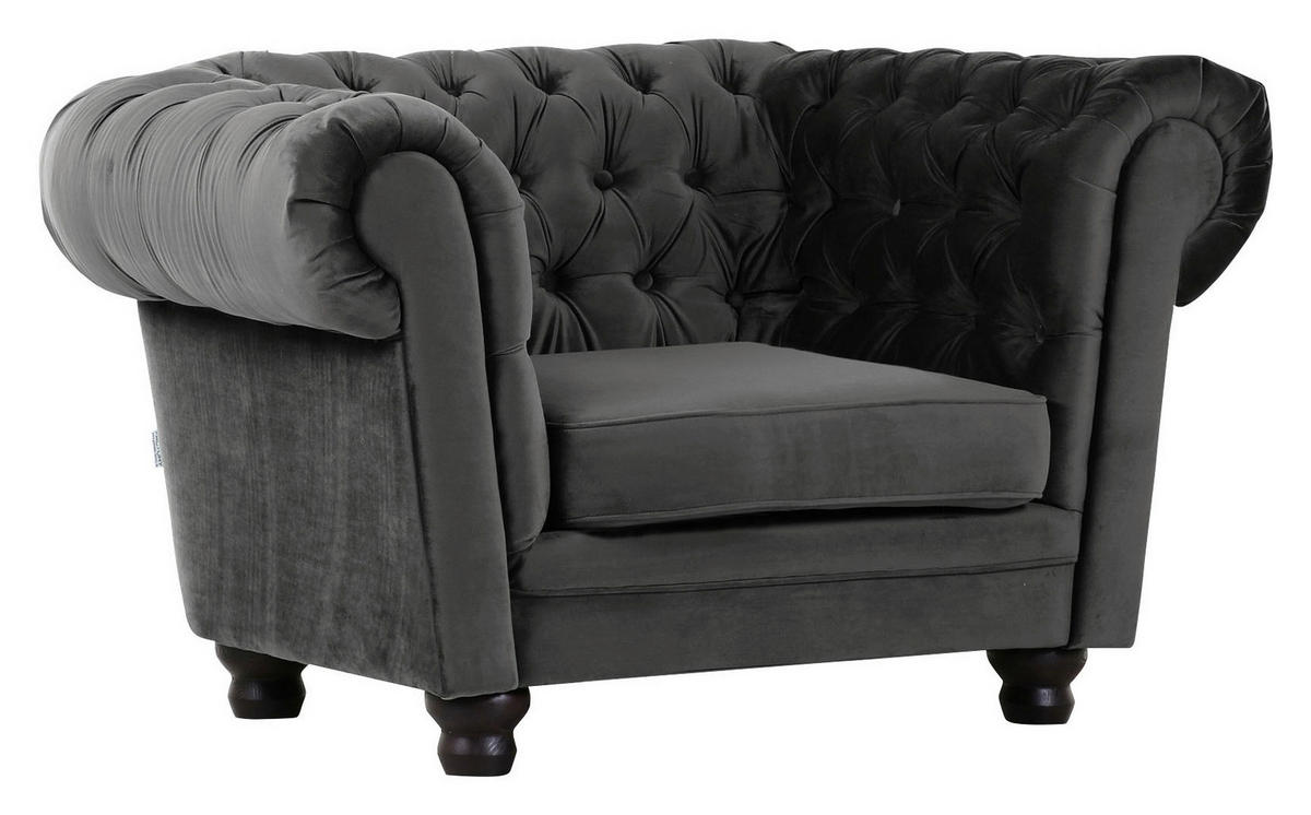 CHESTERFIELD-SESSEL in Flachgewebe Dunkelgrau  - Dunkelgrau/Dunkelbraun, Lifestyle, Textil (130/79/93cm) - Ambia Home