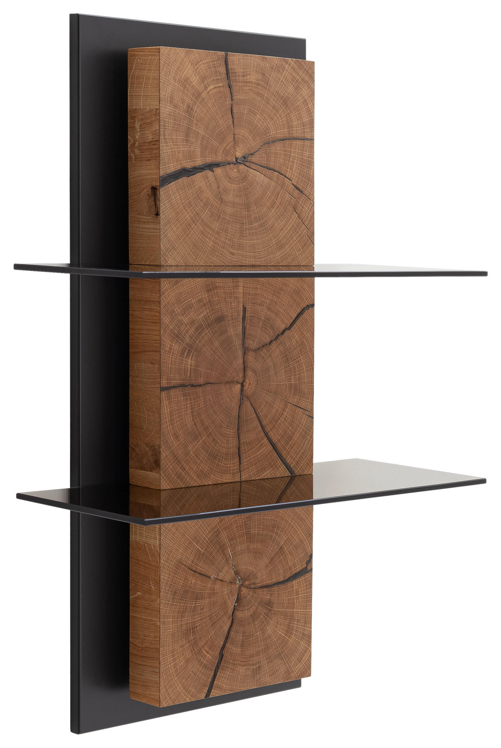 WANDREGAL Wildeiche furniert, massiv Anthrazit, Wildeiche  - Wildeiche/Anthrazit, Design, Glas/Holz (60/91/26cm) - MID.YOU