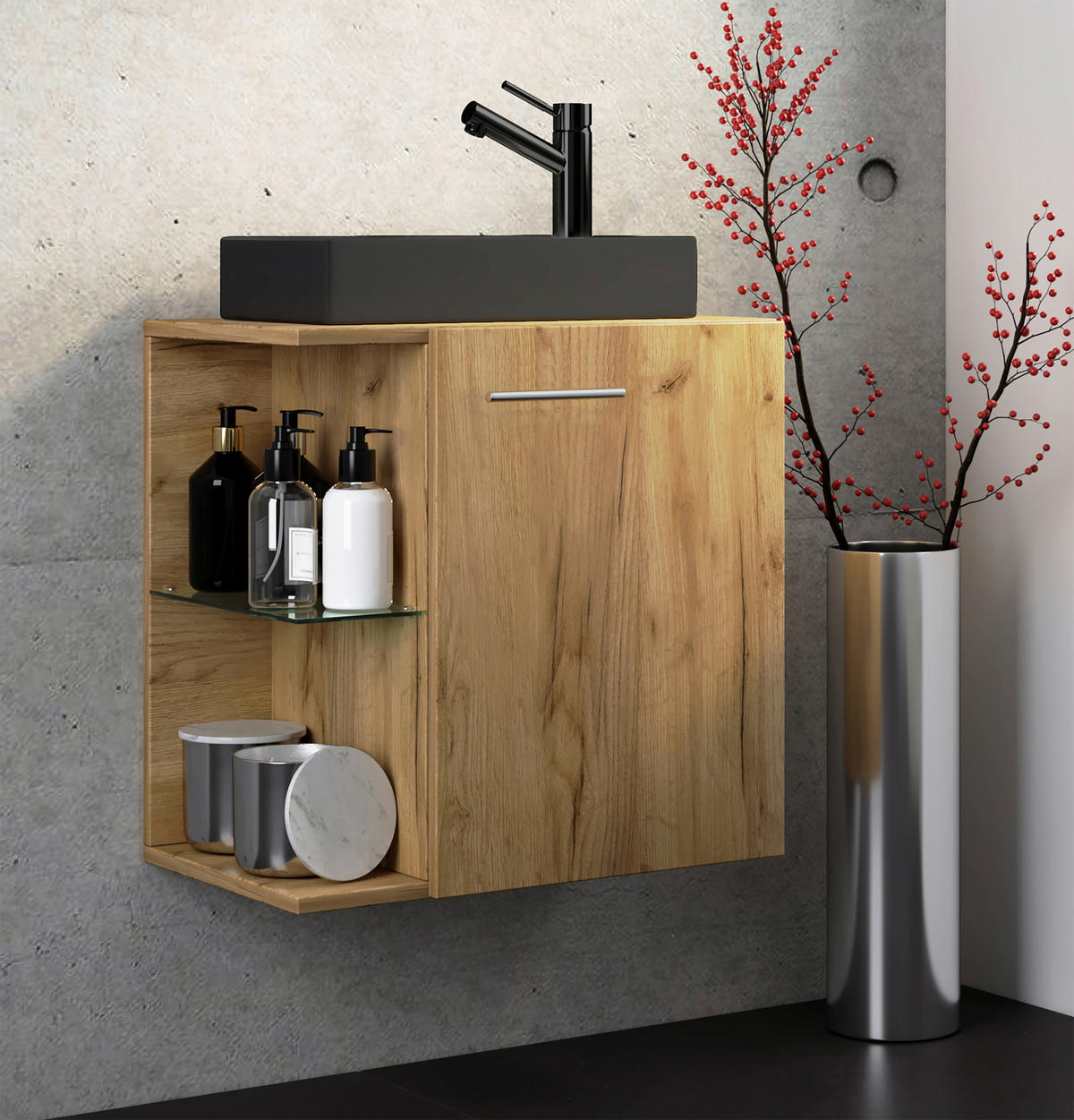 WASCHTISCHKOMBI 52 cm  - Honigeiche/Silberfarben, Modern, Glas/Keramik (52cm) - MID.YOU