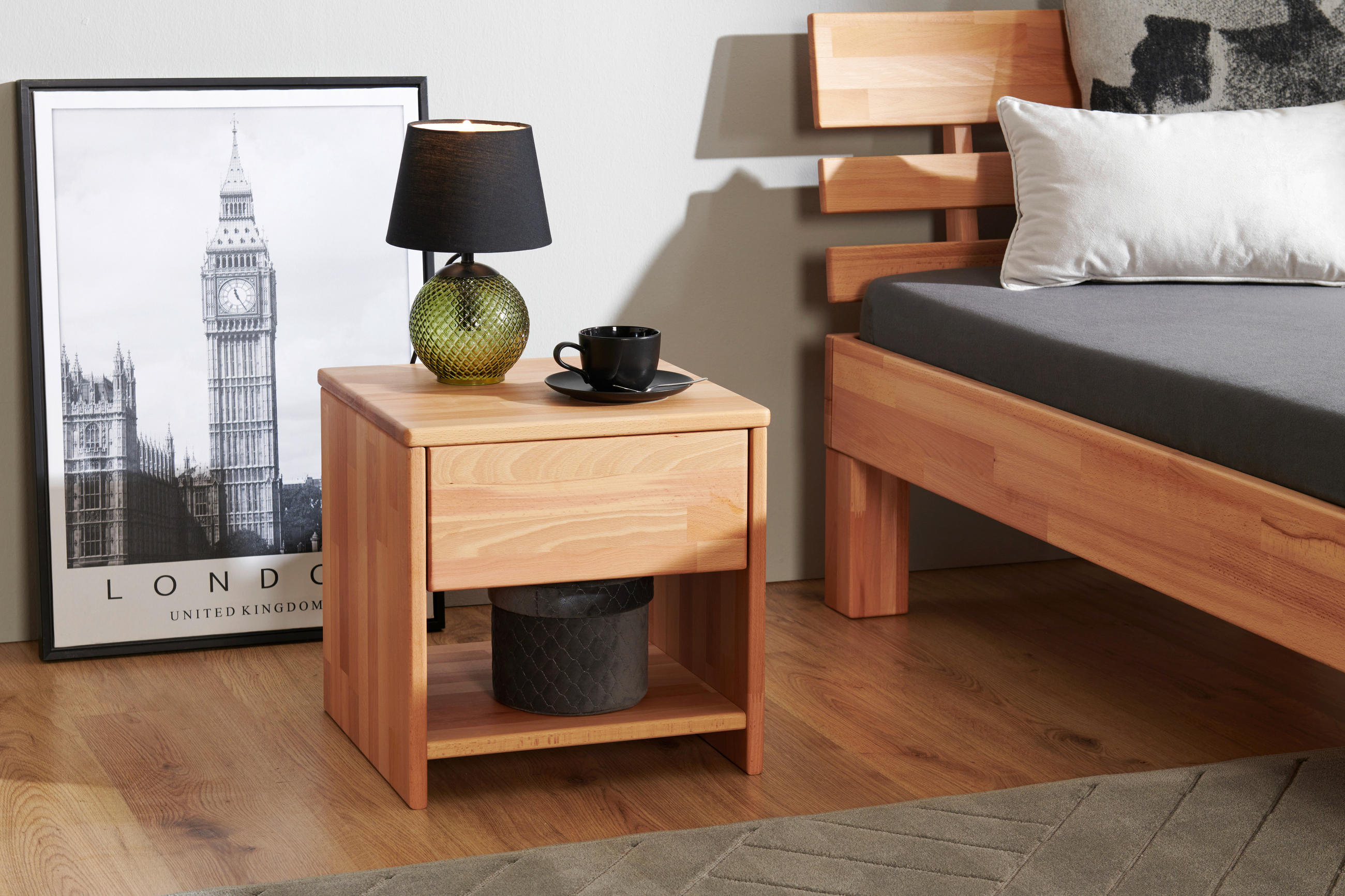 NACHTKÄSTCHEN 40/40/40 cm  in massiv Kernbuche  - Natur, Holz (40/40/40cm) - MID.YOU