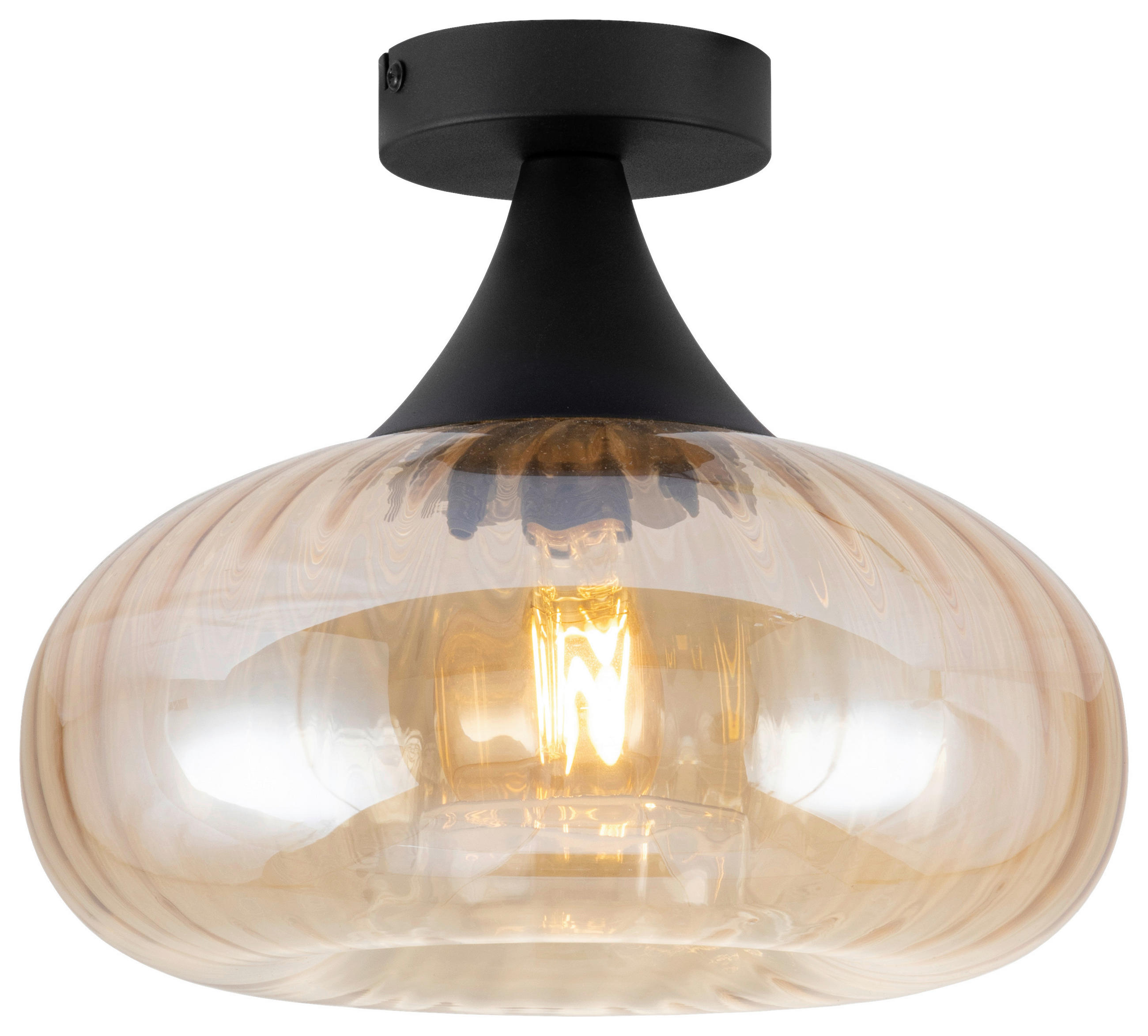 DECKENLEUCHTE  28/23 cm    - Bernsteinfarben/Schwarz, Design, Glas/Metall (28/23cm) - Collet's Monde