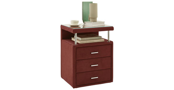 NACHTSCHRANK 51/66/42 cm  - Chromfarben/Weinrot, KONVENTIONELL, Glas/Textil (51/66/42cm) - Dieter Knoll