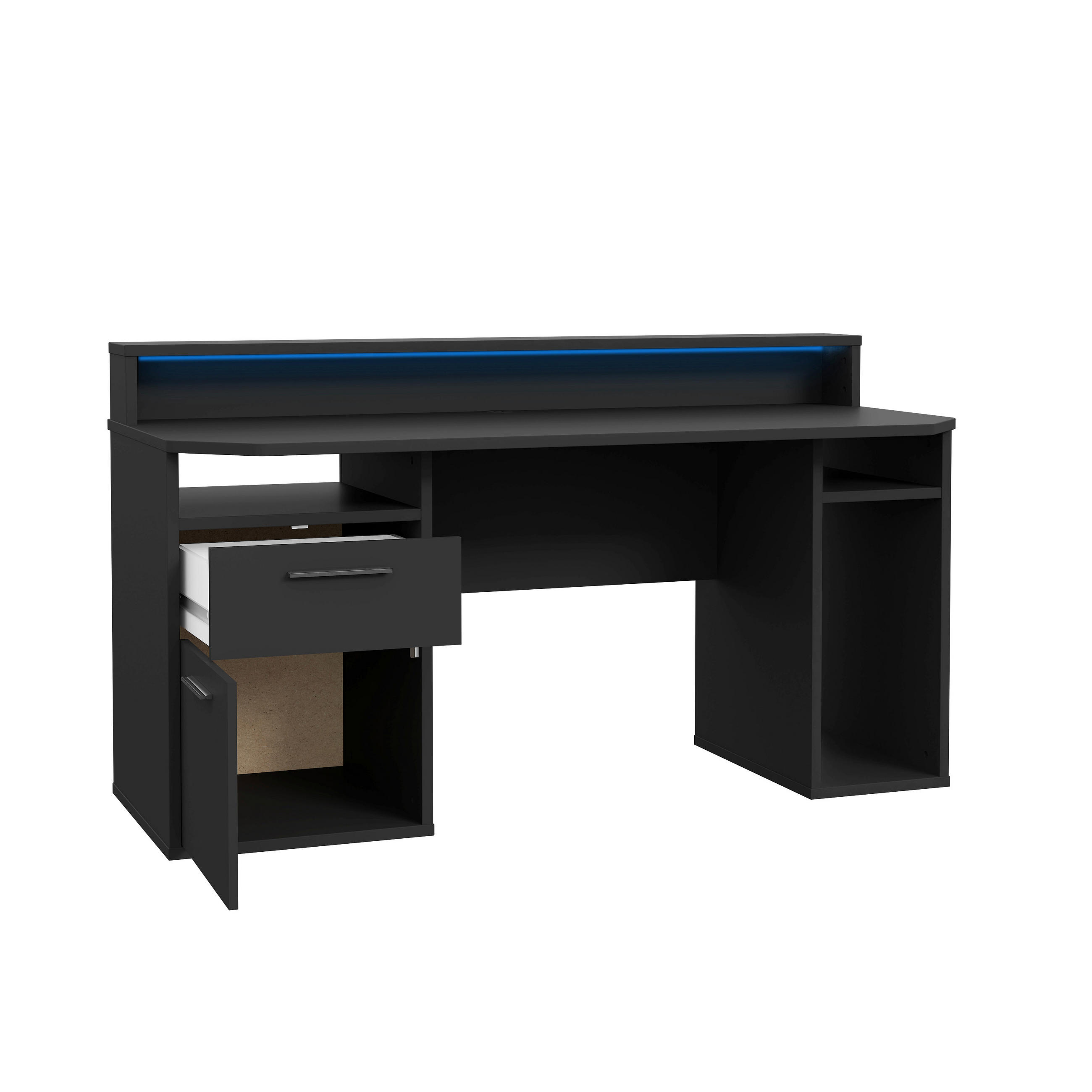 GAMINGTISCH Schwarz  - Alufarben/Schwarz, MODERN, Holzwerkstoff/Kunststoff (160/72/91cm) - MID.YOU