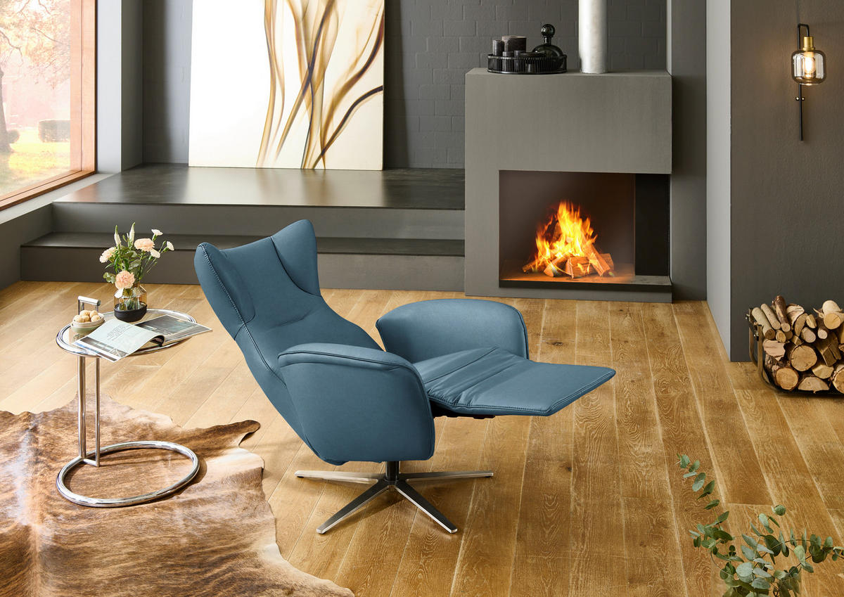 RELAXSESSEL Leder Blau  - Blau/Schwarz, Design, Leder/Metall (75/106/86cm) - Valdera