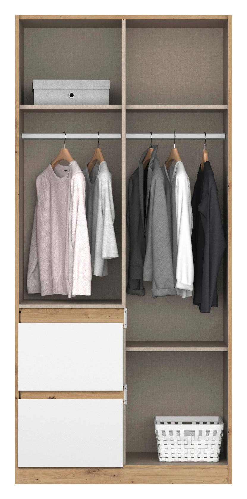 DREHTÜRENSCHRANK in Weiss, Eiche Artisan  - Weiss/Eiche Artisan, Basics, Holzwerkstoff (91/197/54cm) - Rauch Möbel