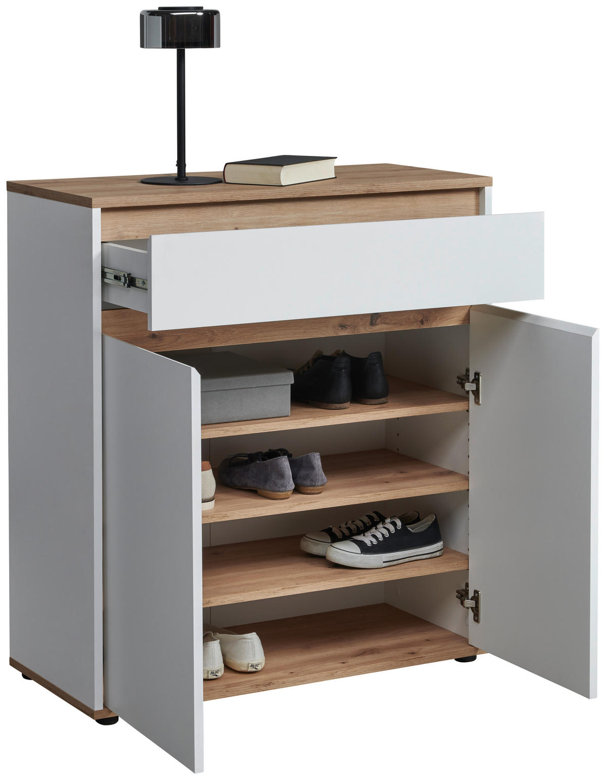 KOMODA, bela, hrast artisan  - bela/hrast artisan, Moderno, leseni material (80/93/38cm) - Carryhome