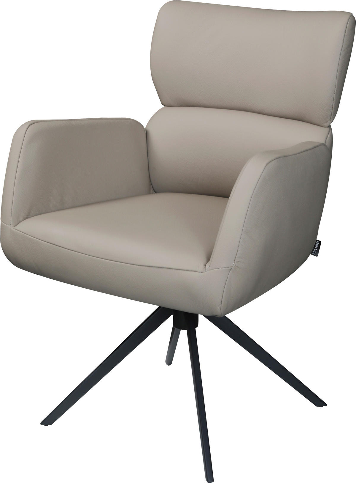 ARMLEHNSTUHL  Lederauswahl, Sitzfläche 360° drehbar, automatische Rückholfunktion  Echtleder  Taupe  - Taupe/Schwarz, Design, Leder/Metall (62,5/86,5/67cm) - Milino