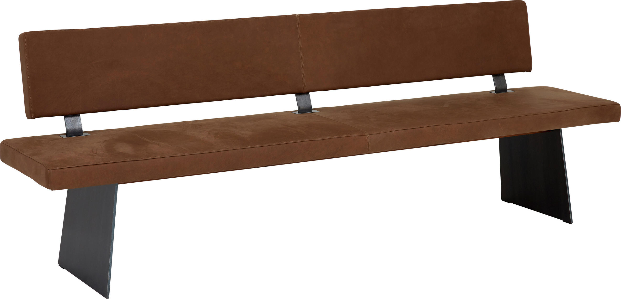 SITZBANK 240/85/56 cm Echtleder Braun, Nussbaumfarben Astnuss massiv Metall  - Nussbaumfarben/Schwarz, Natur, Leder/Holz (240/85/56cm) - Anrei