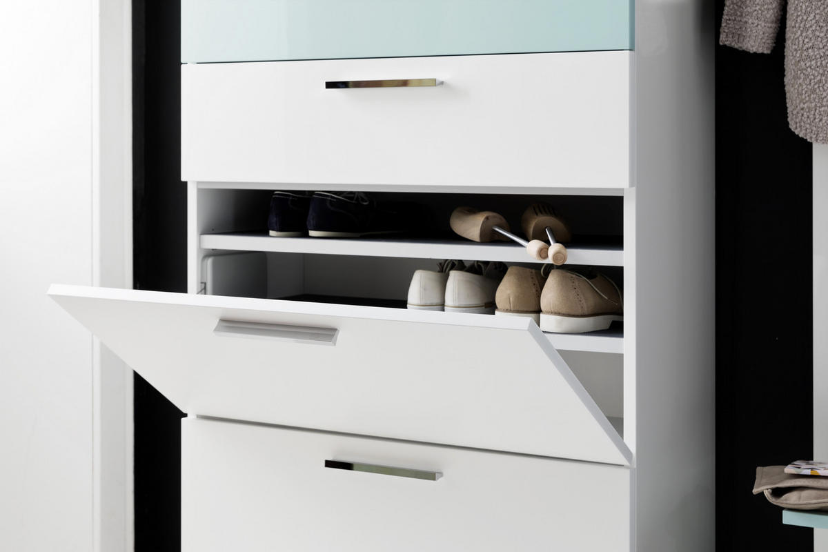 GARDEROBE 4-teilig  in 161/220/35 cm  - Weiss/Mintgrün, Design, Glas/Holzwerkstoff (161/220/35cm) - Moderano