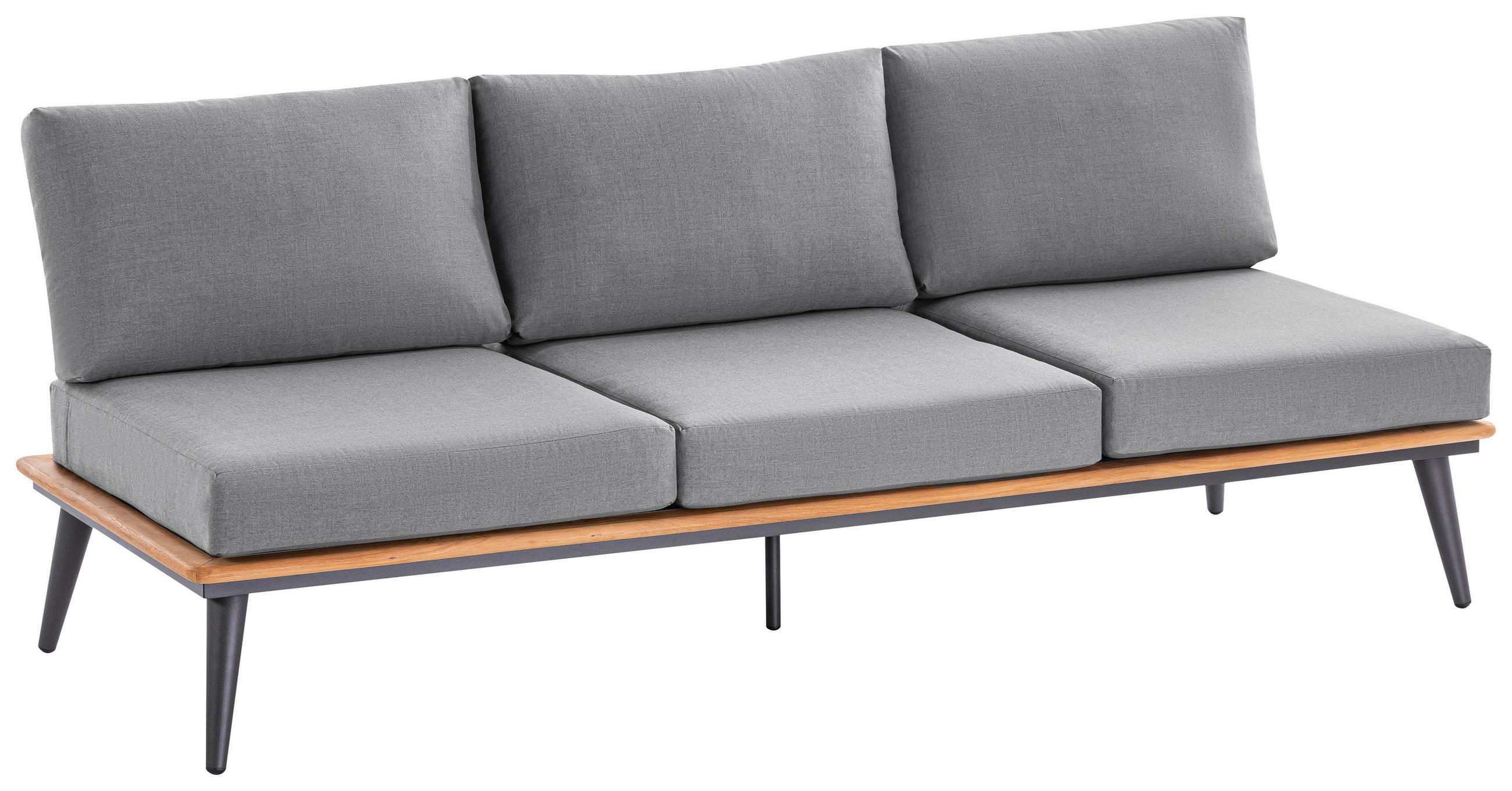 LOUNGESOFA 218/80/81 cm Teakholz massiv Aluminium  - Anthrazit/Grau, Basics, Holz/Textil (218/80/81cm)