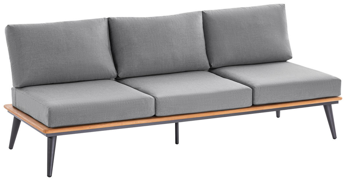 LOUNGESOFA 218/80/81 cm Teakholz massiv Aluminium  - Anthrazit/Grau, Basics, Holz/Textil (218/80/81cm)