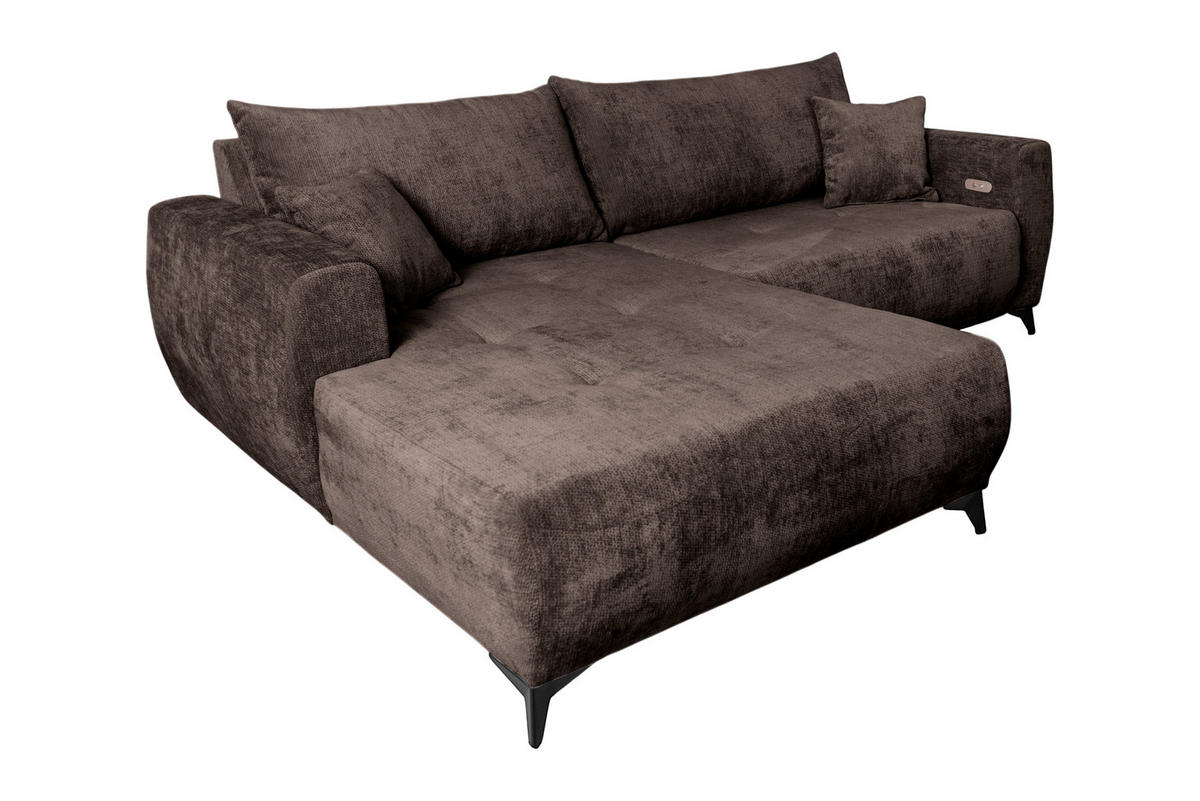 ECKSOFA BELARO Braun Chenille  - Schwarz/Braun, Design, Textil/Metall (177/246cm) - P & B