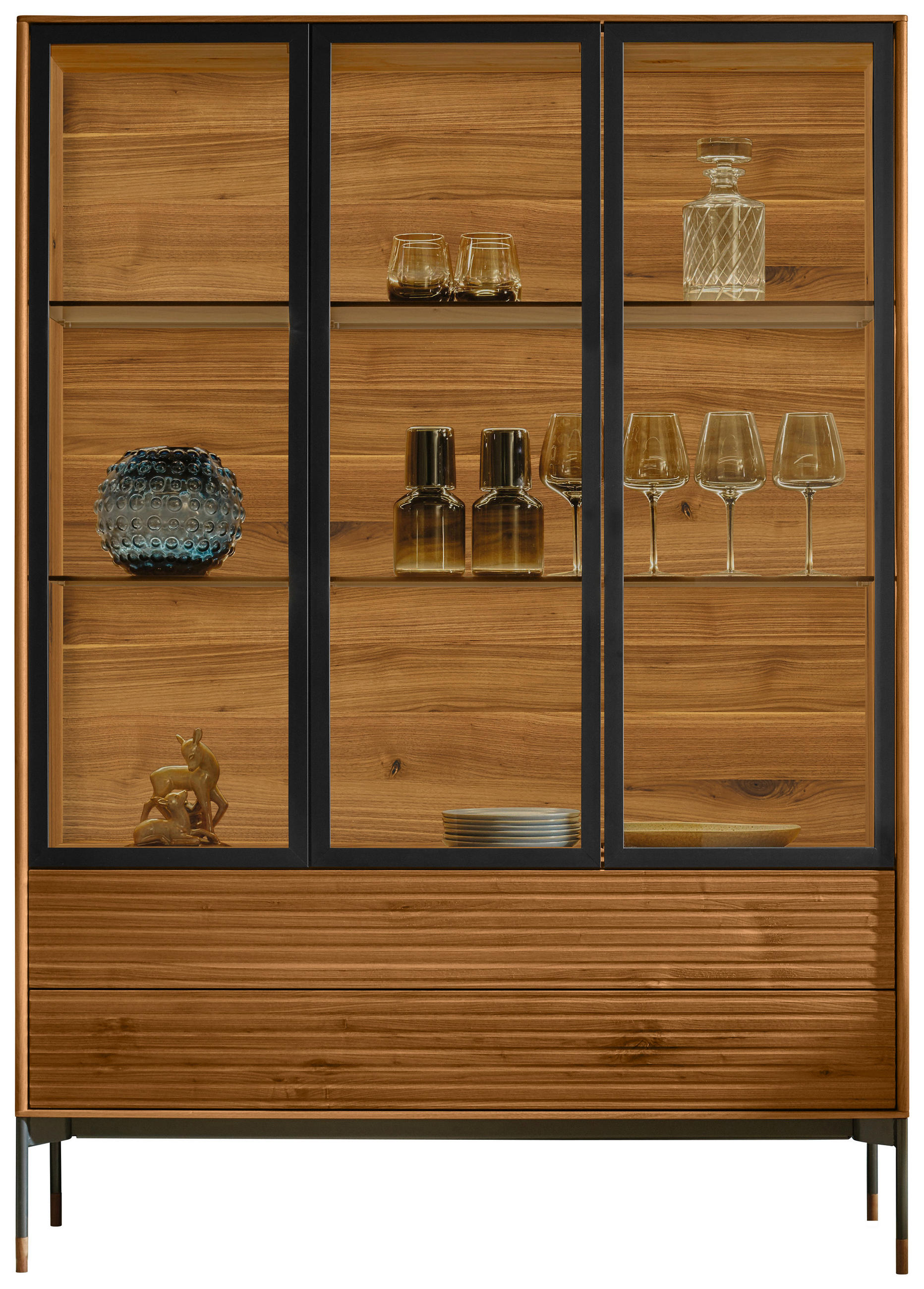 VITRINE  in massiv Astnuss Schwarz, Nussbaumfarben - Nussbaumfarben/Schwarz, Design, Glas/Holz (118,1/166,6/39cm) - Anrei