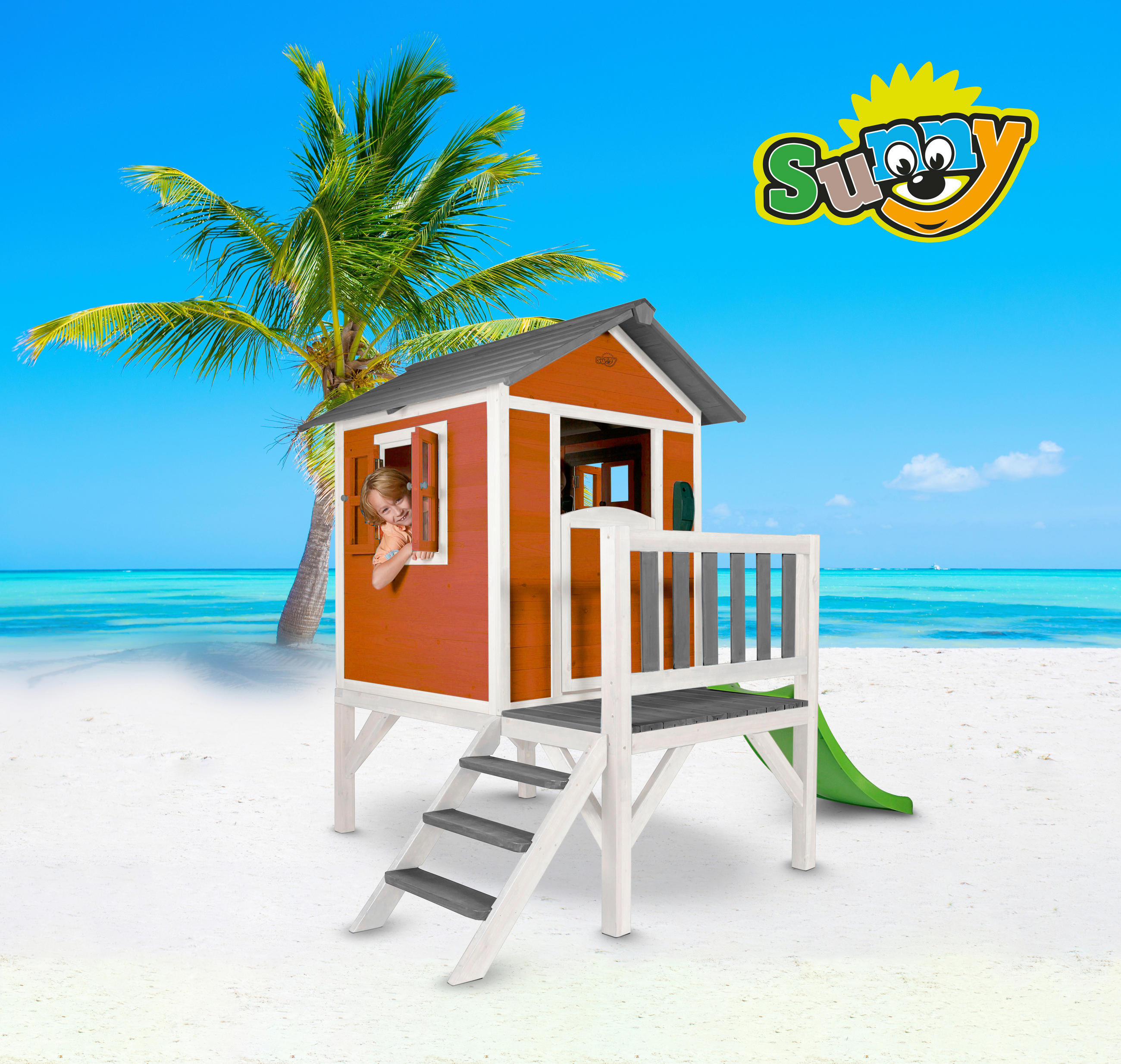 SPIELHAUS 261/189/168 cm SPIELHAUS SUNNY LODGE XL  - Rot/Weiß, Basics, Holz (261/189/168cm) - Ambia Garden