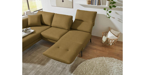 ECKSOFA  in Flachgewebe Schilfgrün Armteilverstellung, Relaxfunktion, Drehsitzfunktion  175-224/255-365 cm  - Schilfgrün/Schwarz, Design, Textil/Metall (175-224/255-365cm) - Dieter Knoll