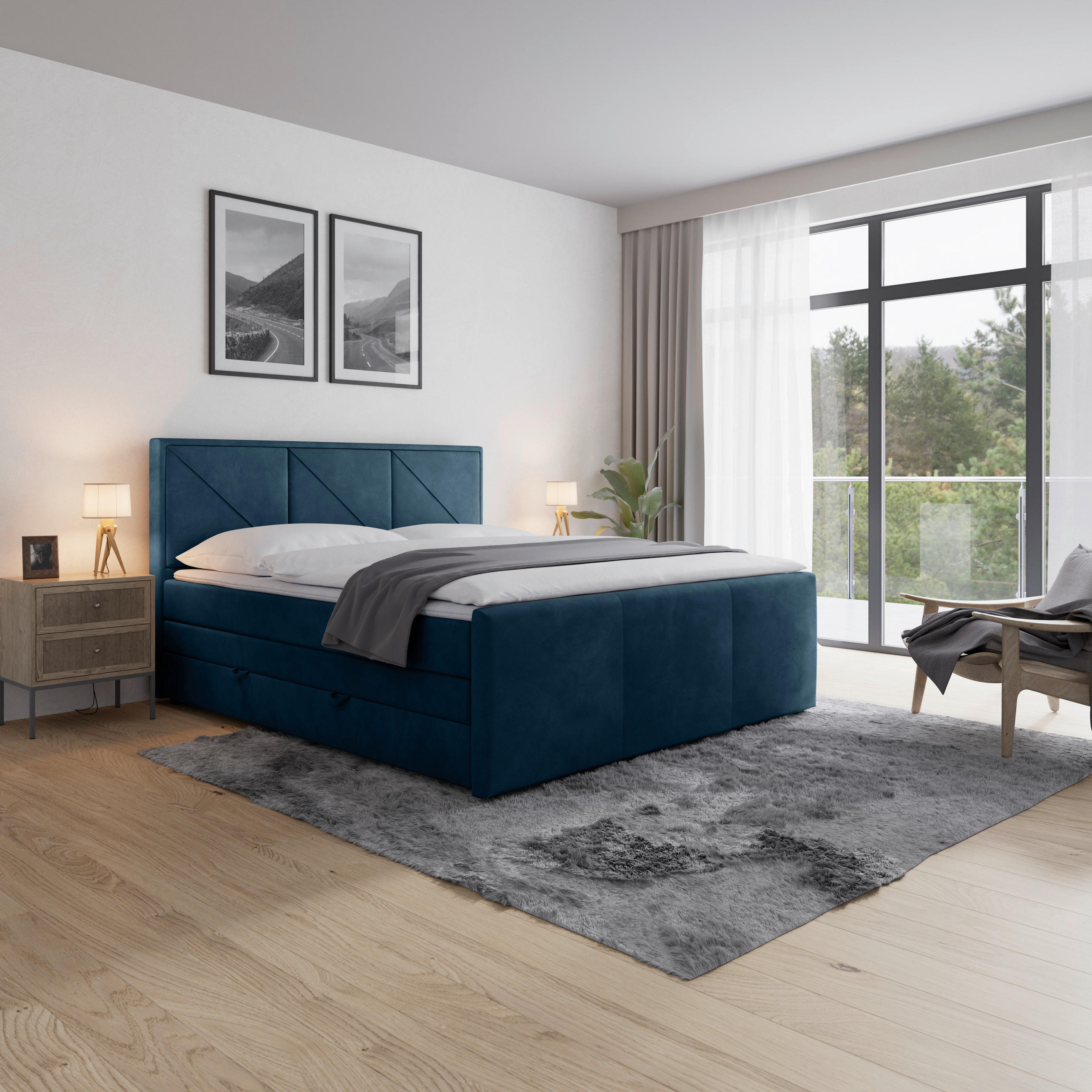 BOXSPRINGBETT 180/200 cm  in Blau  - Blau, Modern, Holz/Kunststoff (180/200cm) - MID.YOU