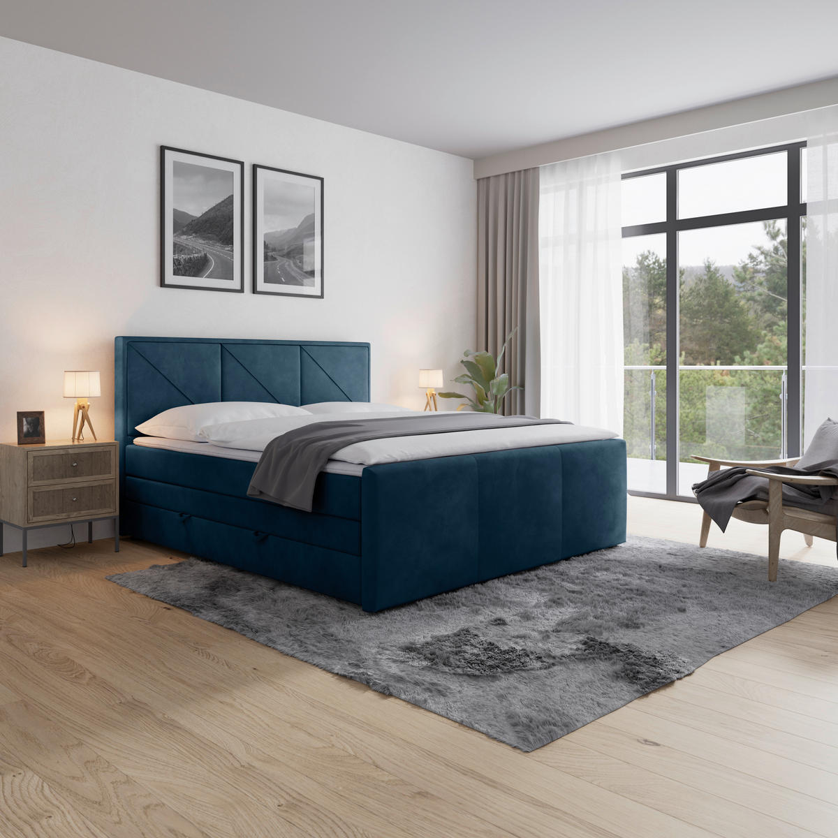 BOXSPRINGBETT 180/200 cm  in Blau  - Blau, Modern, Holz/Kunststoff (180/200cm) - MID.YOU