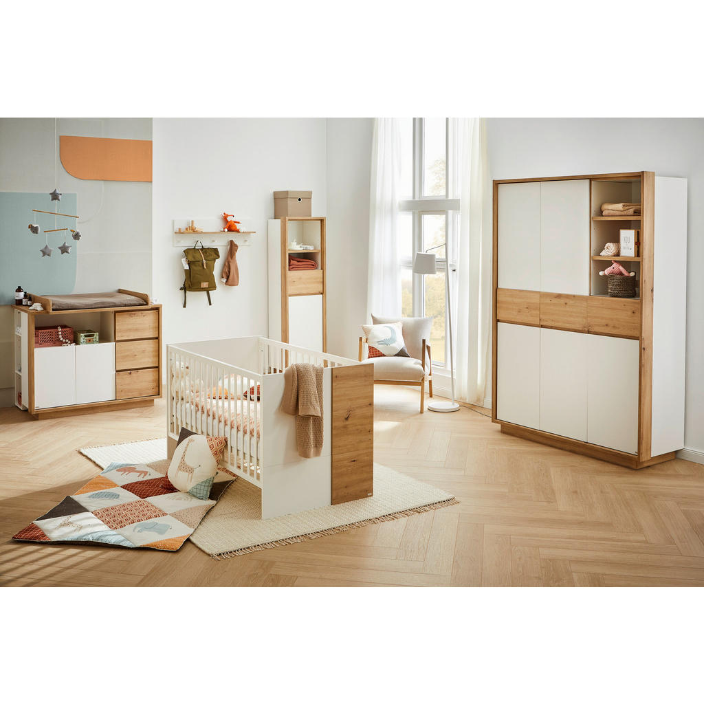 Thumbnail - Jimmylee Gitterbett Conny, Weiß, Eiche Artisan, Holzwerkstoff, 70x140 cm, zum Juniorbett umbaubar, höhenverstellbar, Lat...