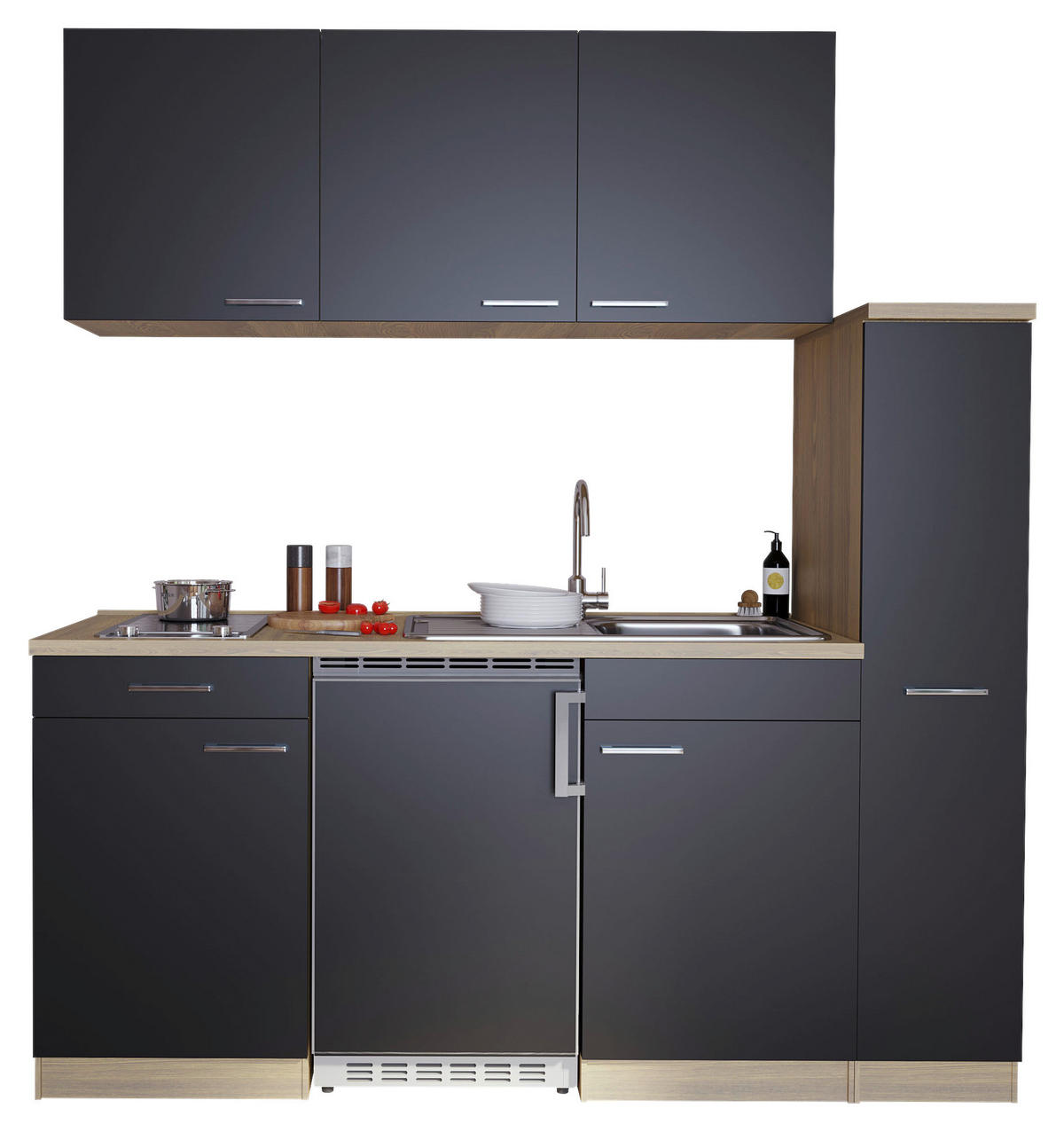 MODULKÖK 180 cm   i svart  - aluminiumfärg/svart, Basics, trämaterial/plast (180cm) - Respekta