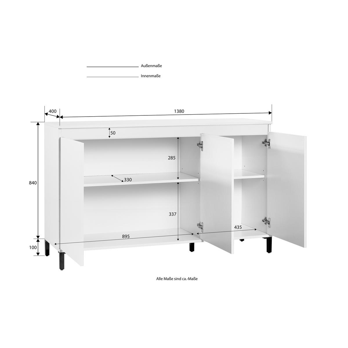 ŠIROKÁ KOMODA, biela, biela s vysokým leskom, 138/94/40 cm - biela/biela s vysokým leskom, Design, kompozitné drevo/plast (138/94/40cm) - Xora