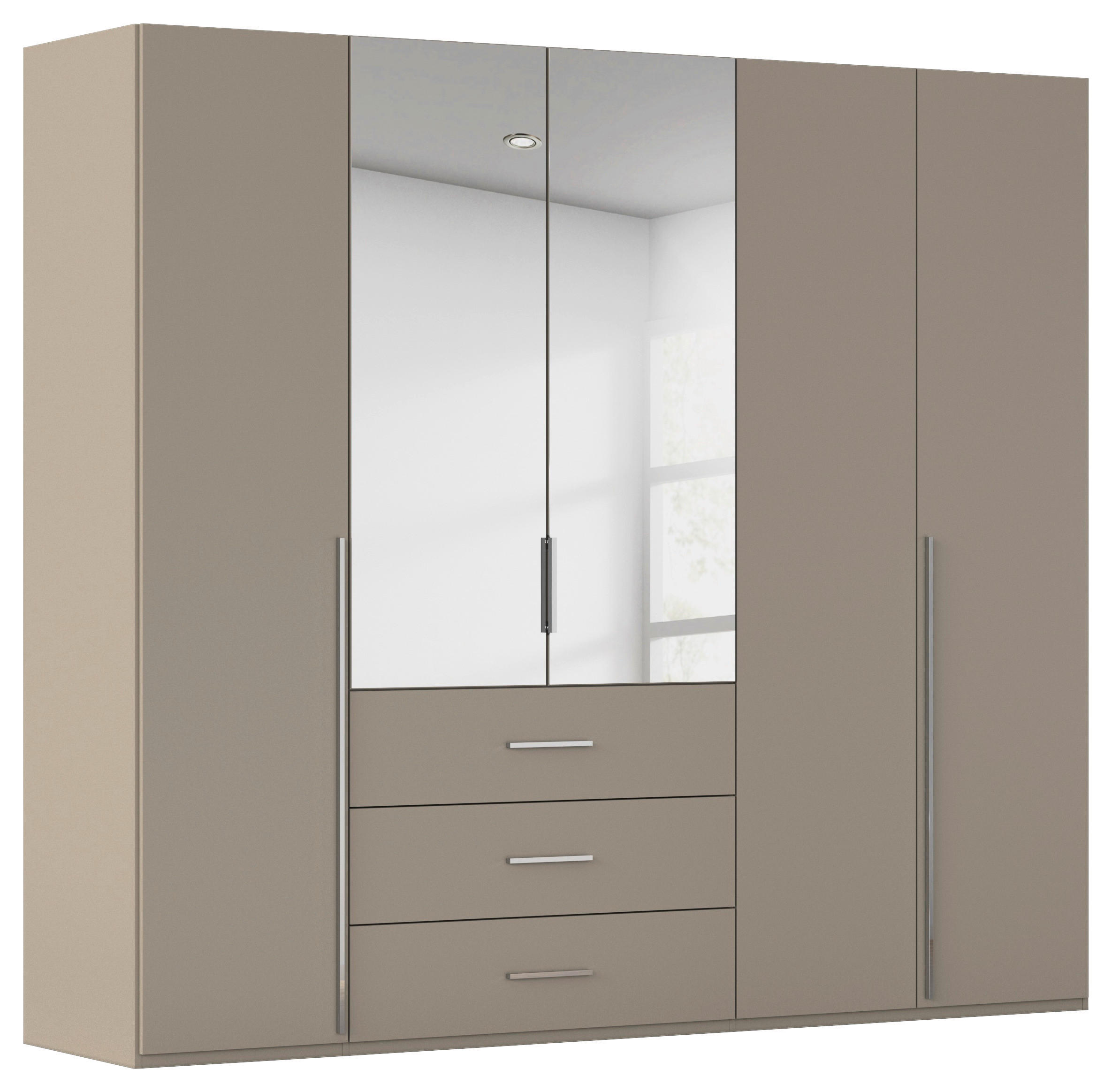 DREHTÜRENSCHRANK 251/223/60 cm,  in Fango, 5-türig  - Chromfarben/Fango, Design, Glas/Holzwerkstoff (251/223/60cm) - home24