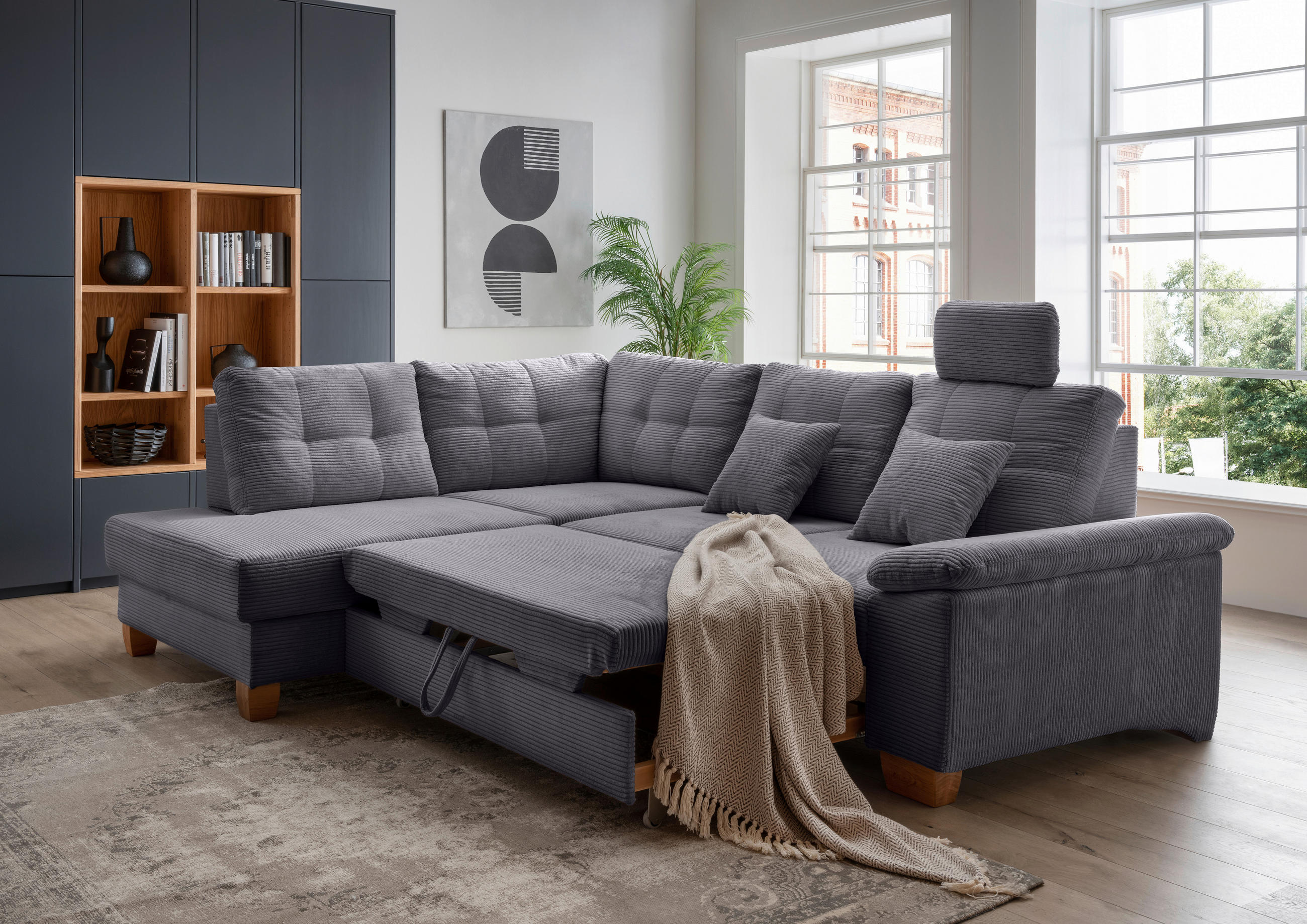 ECKSOFA in Cord Grau - Naturfarben/Grau, Modern, Holz/Textil (206/274cm) - Livetastic