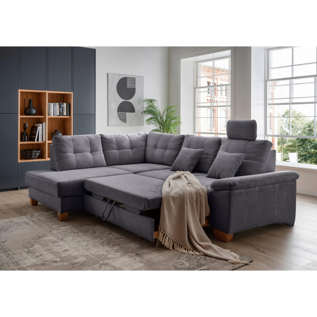 Thumbnail - Livetastic Ecksofa, Grau, Textil, Buche, 4-Sitzer, Füllung: Schaumstoff, Ottomane links, L-Form, 274x206 cm, Liegefunkti...