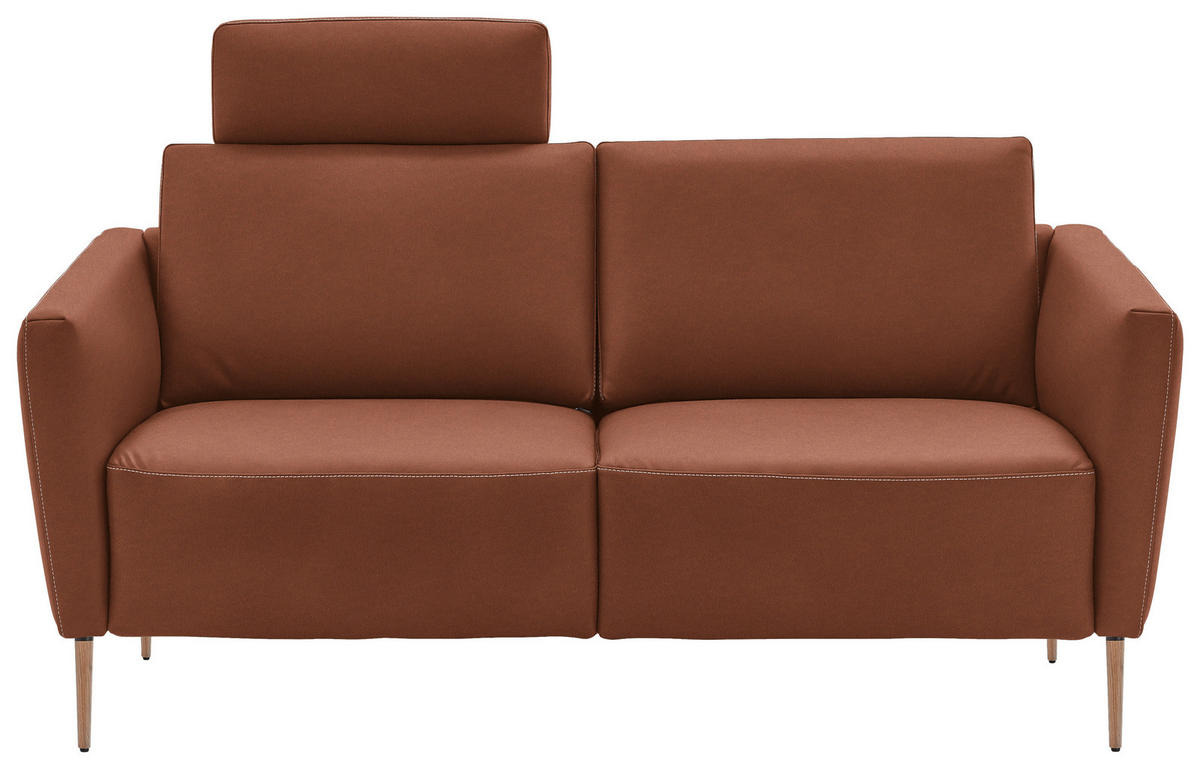 2-SITZER-SOFA  in Echtleder Cognac   - Eichefarben/Cognac, Natur, Leder/Holz (182/86/87cm) - Valnatura