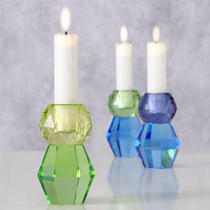 LJUSSTAKE FÖR STAVLJUS  - grön/blå, Basics, glas (9cm)